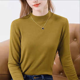螺纹德绒时尚纯色圆领长袖T恤INS秋冬季韩版保暖修身双面绒打底衫