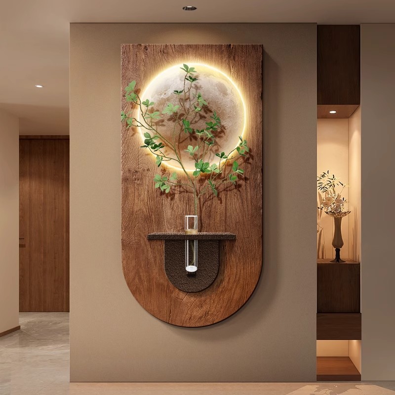 DIY水培绿植入户玄关装饰画中古风月球走廊尽头挂画高级感立体画