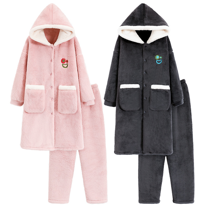 Otoño e Invierno pareja pijama de las mujeres de coral de lana engrosada de lana forrada de los hombres sueltos de franela homewear camisón traje