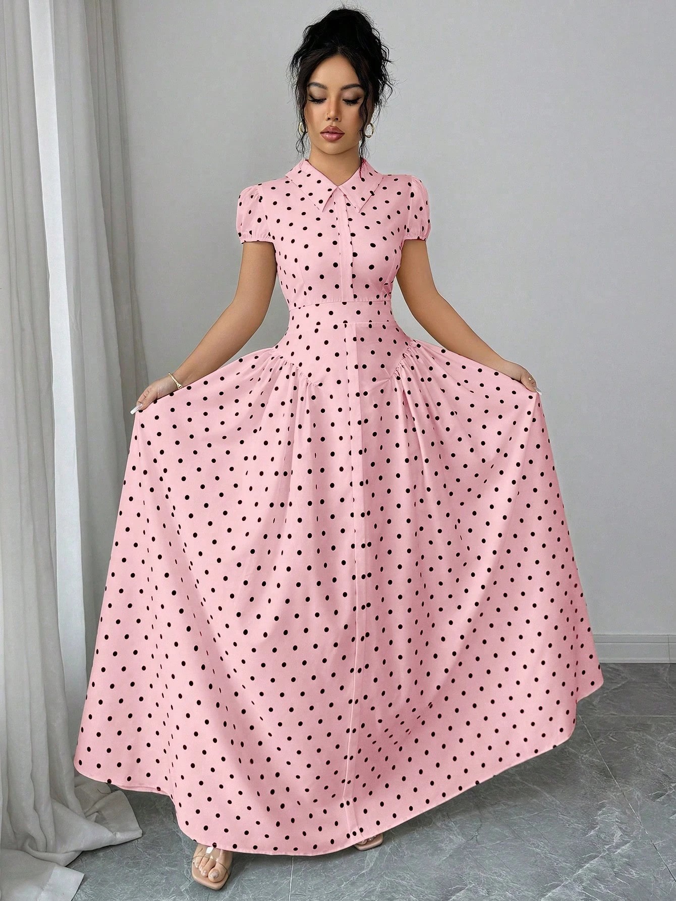 New Women's Polka Dot Dress Short Sleeve Summer Style French Retro Slimming Elegant Long Dress For Youthful Fashion_ecoleips.com