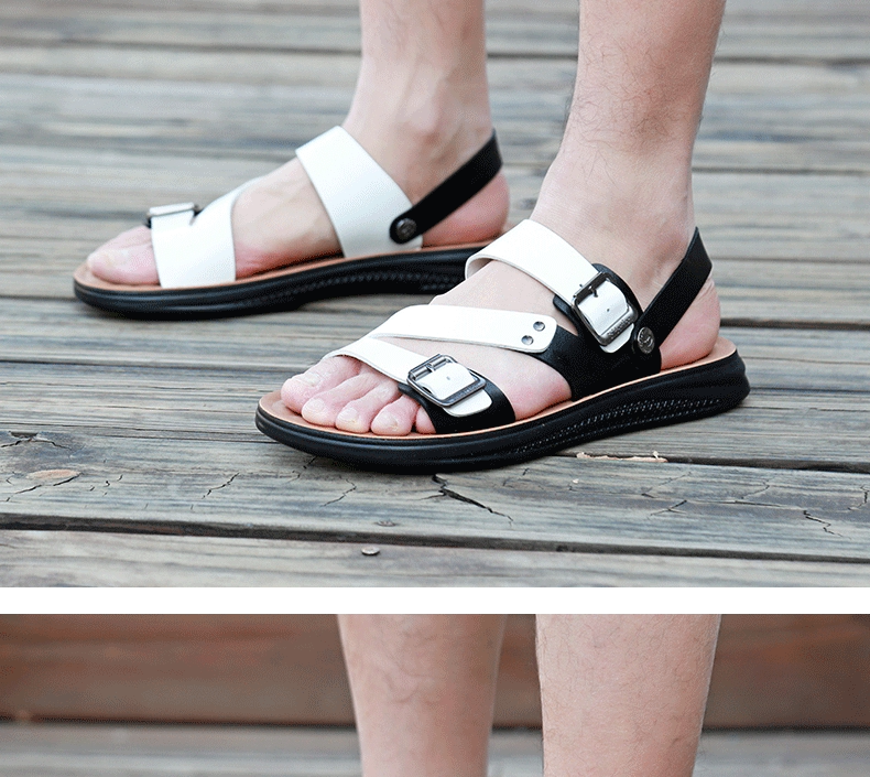 Dép sandal nam cỡ lớn hở ngón đi biển thoáng khí — Vàng Xanh lam, Đen trắng chi tiết 13
