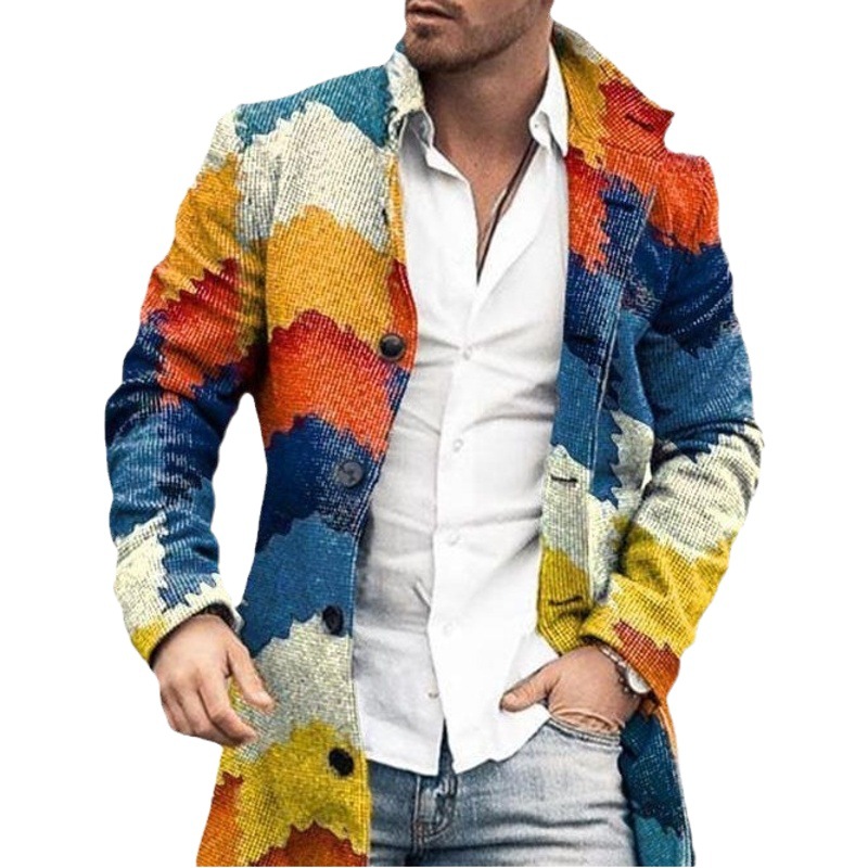 El Comercio exterior europeo y americano 2024 Otoño e Invierno nuevos hombres de lana casual moda solapa de longitud media capa de rayas de los hombres al por mayor