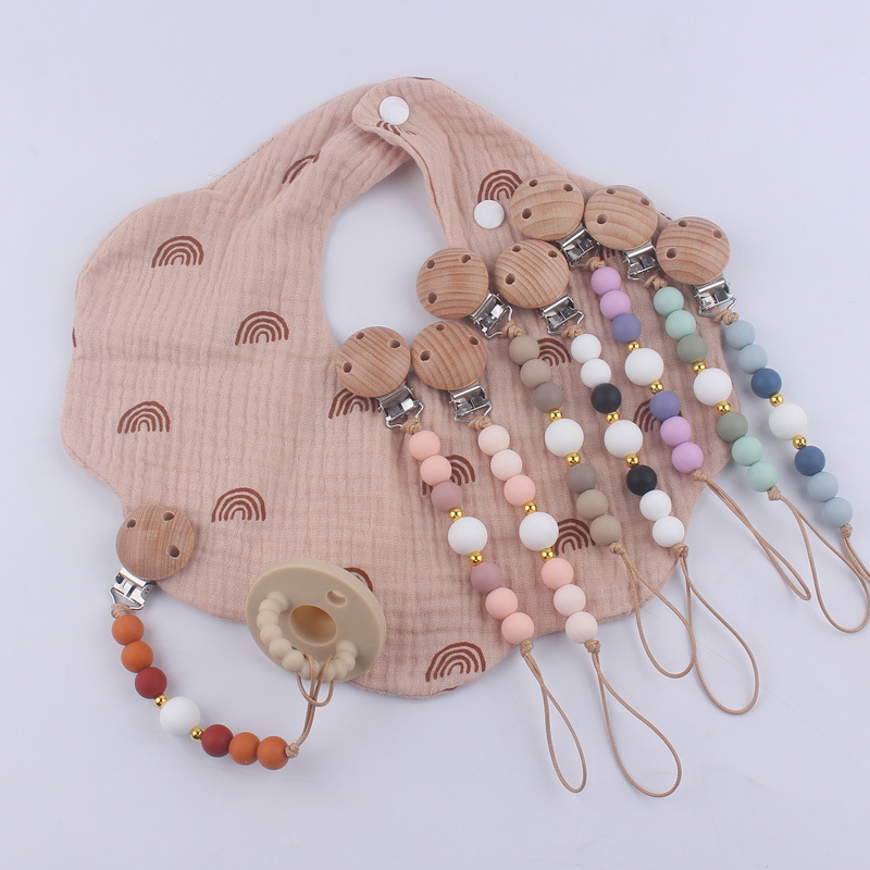Nuevos suministros para bebés Beech clip calmante bebé DIY cuentas de silicona mordedura molar Cadena de pezón cadena anti-caída