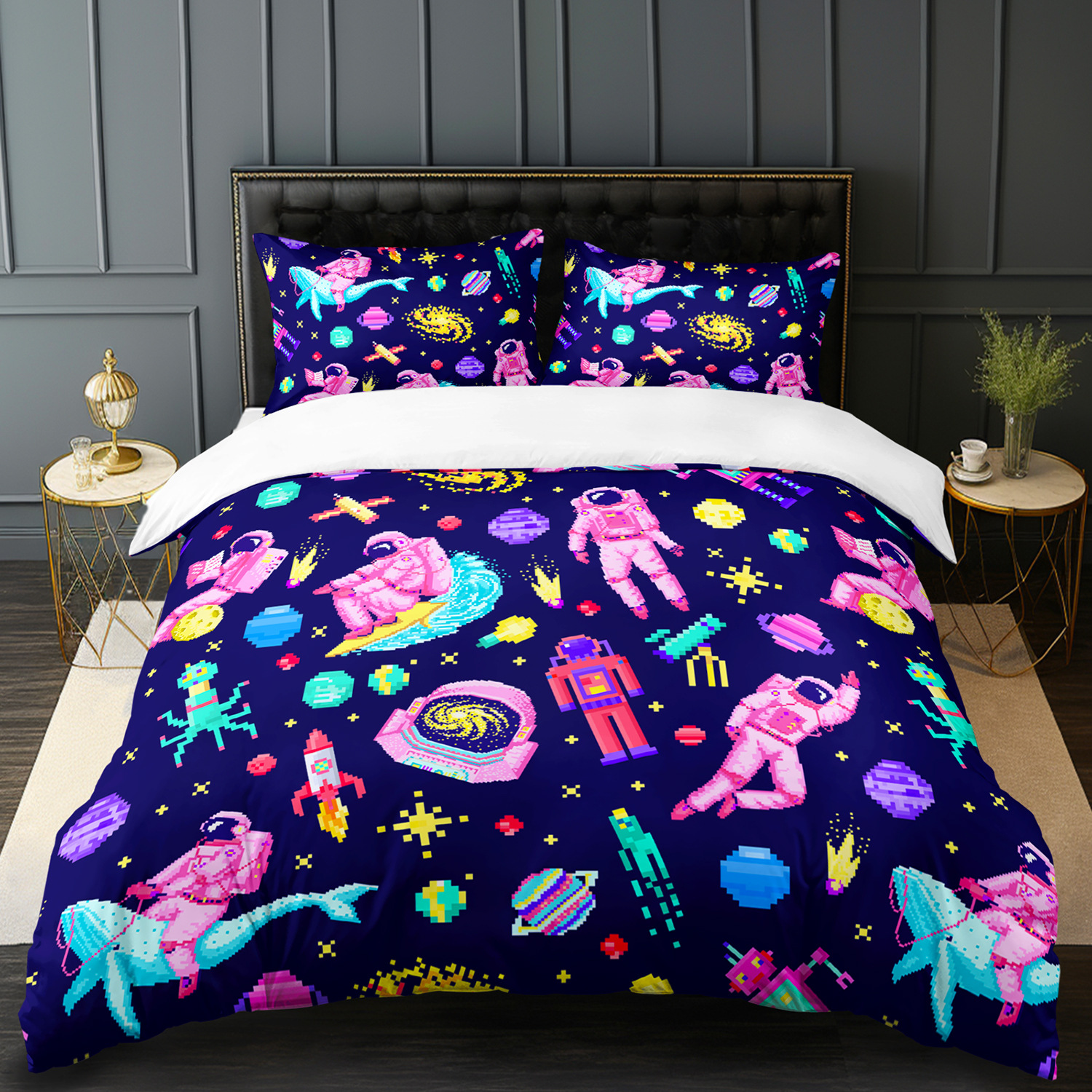 Fábrica de origen textil doméstico astronauta digital impresión set edredón suave piel respaldar TEMU / JIT