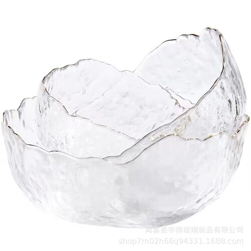 Japanese-style gold-rimmed glass bowl, transparent fruit plate, internet celebrity vegetable salad bowl, home creative cold dish bowl, instant noodle bowl
