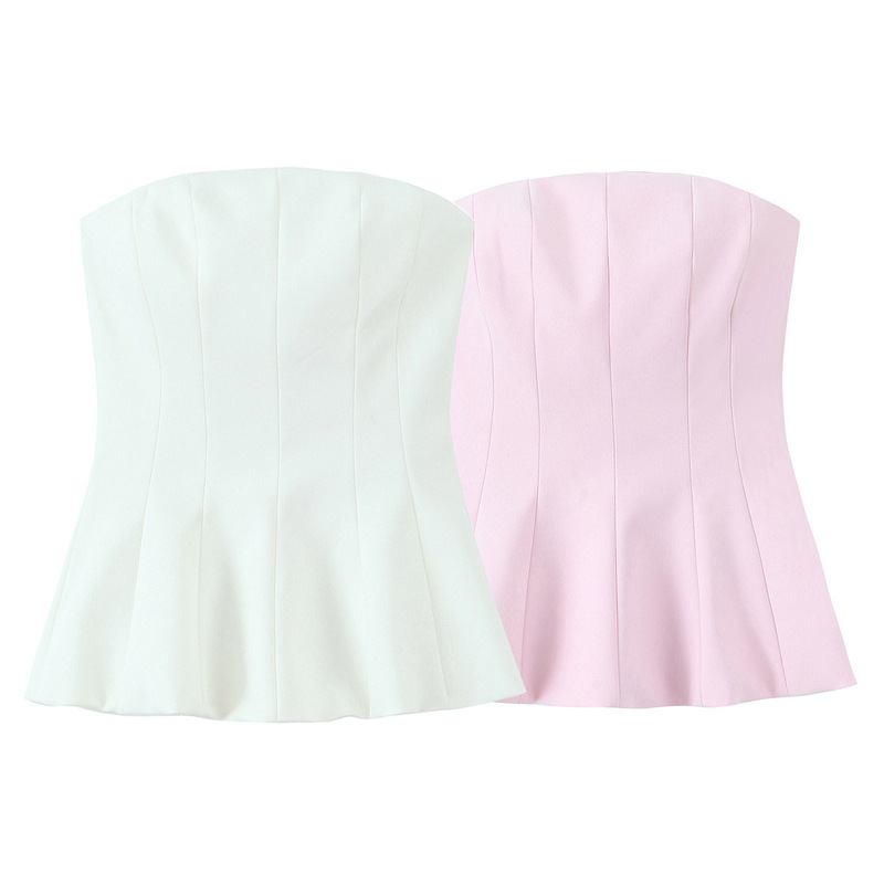 2025 New Women's European and American Style Tube Top Waist Pullover Top Women's Summer Sleeveless Slim Solid Color Sweet Shirt