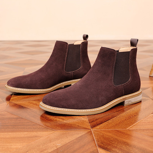 New Men's Shoes Chelsea Boots Men's Slip-On Trendy Boots Large Men's Faux Leather Short Boots Men's Genuine Leather Reverse Fur Boots Men