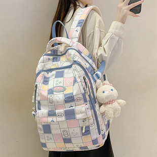 Schoolbag Girl's Junior High School Student 2023 New Senior high school Elementary School Student Backpack Large Capacity Plaid Japanese Lightweight Backpack