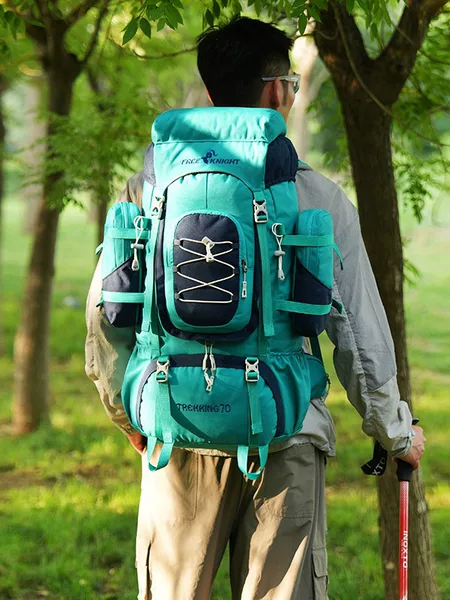 Cross-border 70L unisex hiking backpack, nylon water-resistant large-capacity backpack for camping, comes with a rain cover
