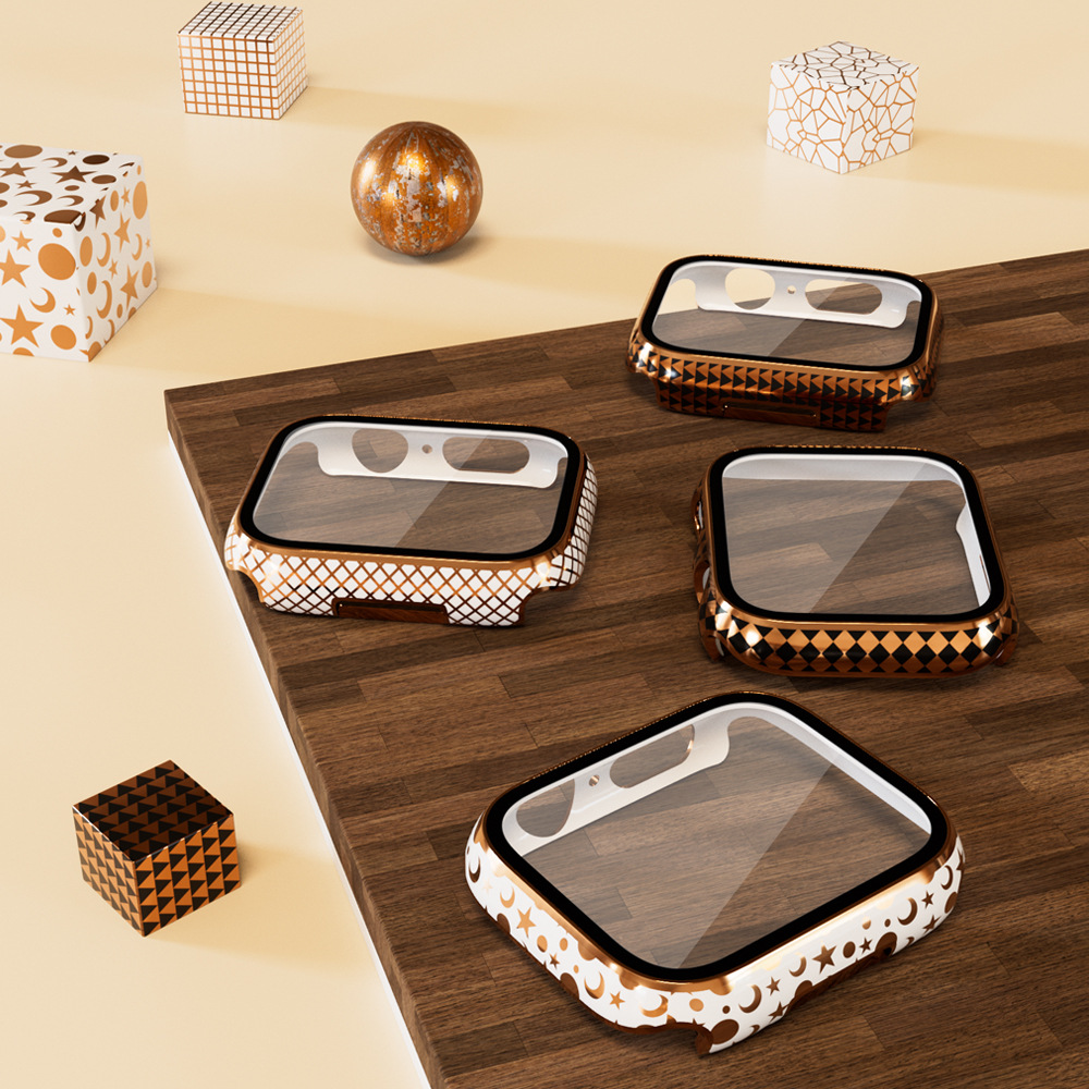 Suitable for APPLE WATCH Protective Case iwatch7 Generation APPLE WATCH Case Film One-piece Dazzling Carving Tempered Film Explosion-proof