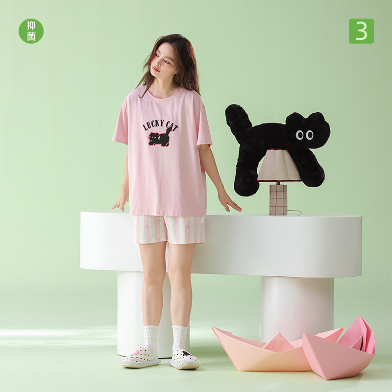 [Antibacterial Xinjiang Cotton] Class a Summer Short-Sleeved Pajamas Dopamine Sweet Pure Cotton Girls' Home Wear That Can Be Worn Outside