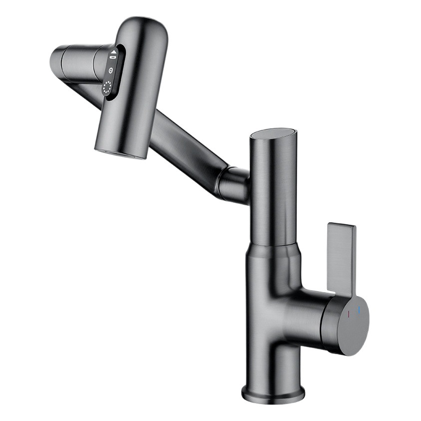 Uno por uno pistola de baño de latón gris mueble de baño pantalla digital gato de la suerte de agua de lavado de baño lavabo champú universal