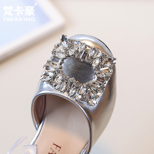 Vanakao Girls' High Heel Princess Sandals 2025 Summer New Children's Water Diamond Small Leather Shoes Student Dance Shoes