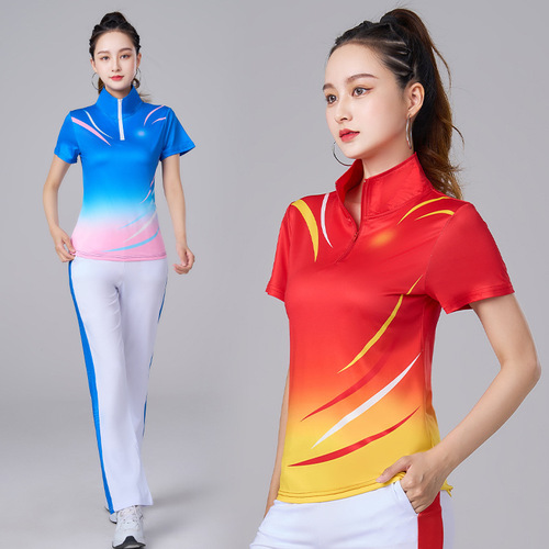 Summer square dance clothing new short-sleeved women's group aerobics performance dance clothing stage sports suit 305