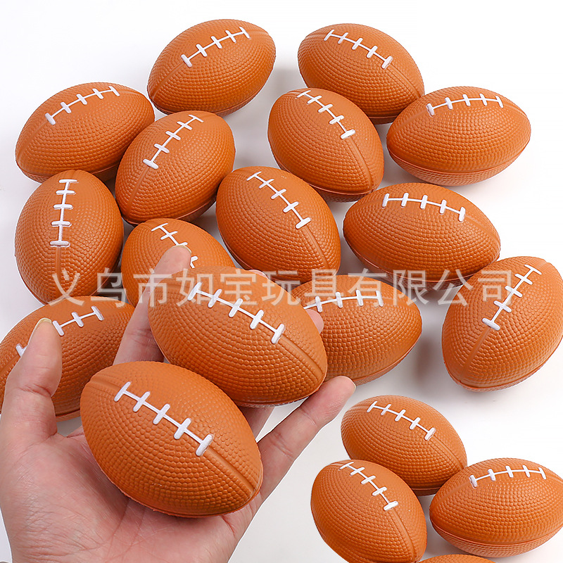Cross-Border Hot Selling 9cm Rugby Pu Foam Sponge Pressure Relief Ball Decompression Toy Logo Printing