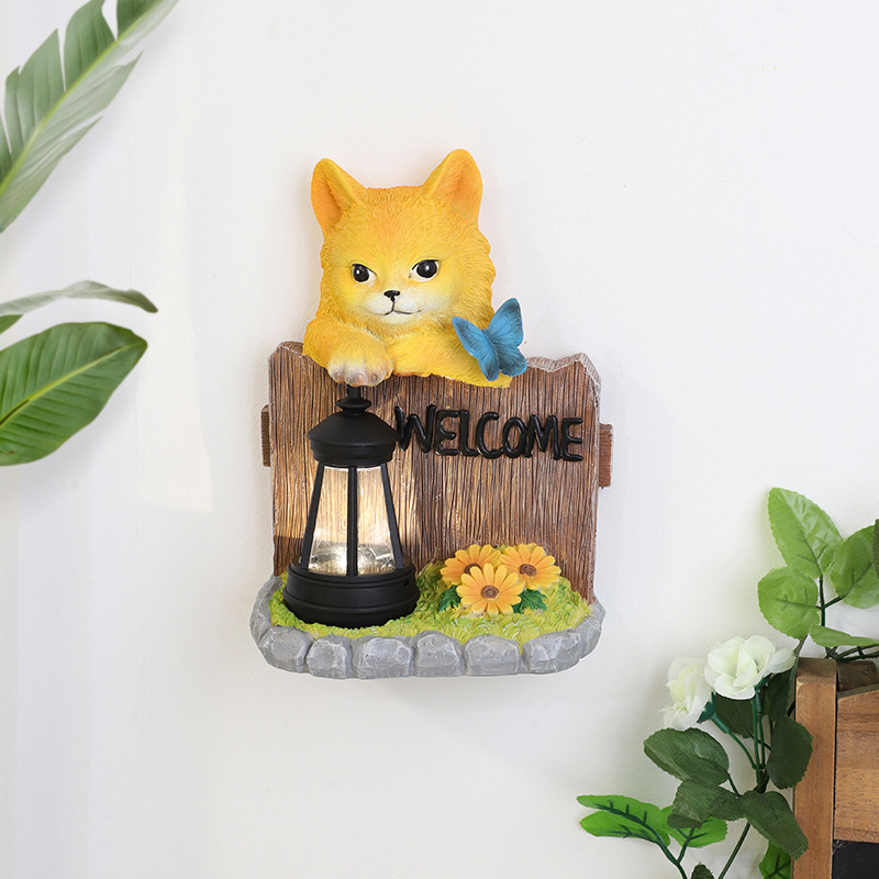 Jardín paisajismo colgante de dibujos animados jardinería decoración de resina artesanía jardín tarjeta de bienvenida lámpara solar de césped