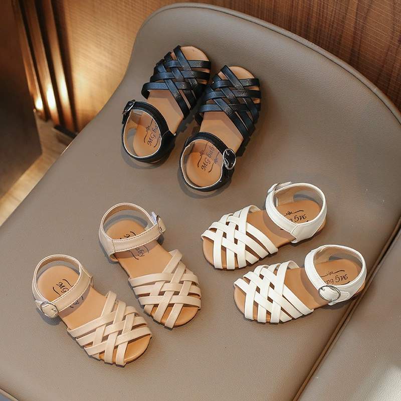 Повседневные детские сандалии с закрытым носком в Корейском стиле, детская обувь с мягкой подошвой для девочек, обувь с птичьим гнездом, полая дышащая кожаная обувь, Оптовая доставка