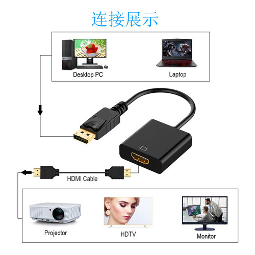 Cross-border large DP to HDMI adapter cable DisplayPort computer to monitor 1080P HD converter