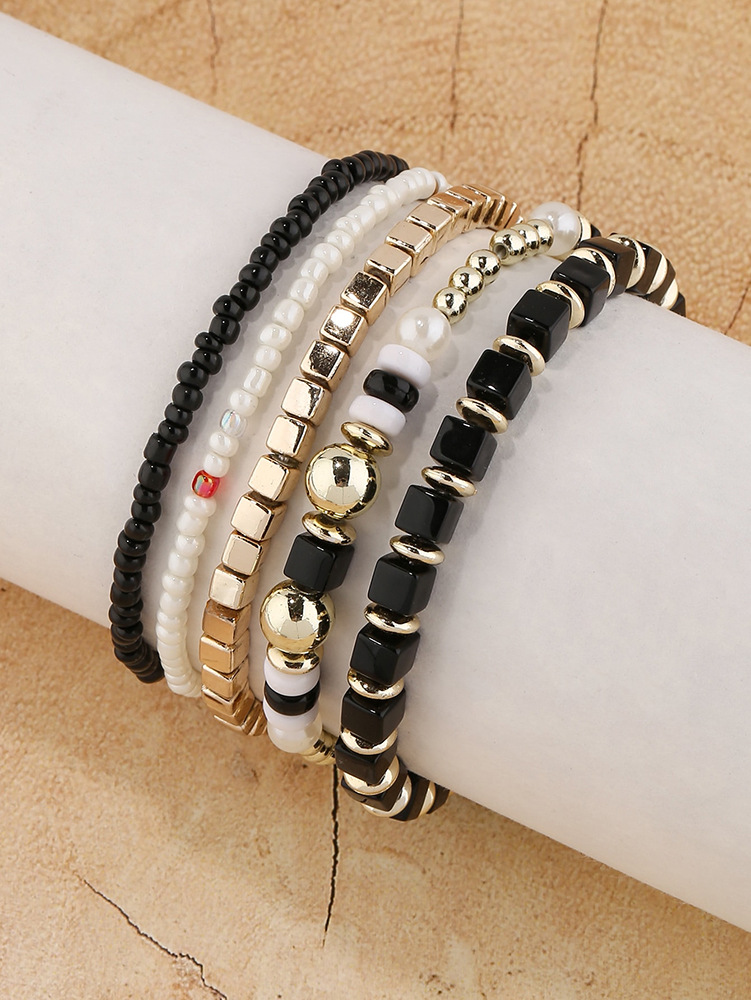 20g Weight Acrylic Pendant Material Bracelets Classification Alloy Chain Material 1 Set Quantity Holiday, Daily, Street Occasion Alloy Material Geometric Pattern Unisex Gender Beaded, Plating Design Retro Style Retro Geometric Alloy Beaded Bracelets Wholesale 28