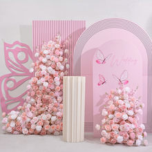 新款粉色花排大挂花亚克力背景装饰婚礼现场餐桌布置仿真玫瑰花球