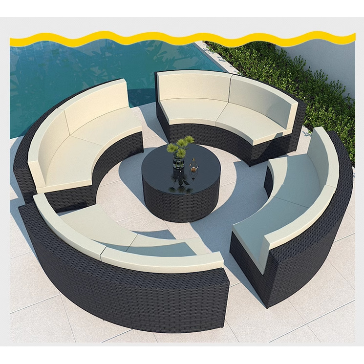 Sofá de exterior para patio, villa, jardín, conjunto de ocio en forma de arco, de aleación de aluminio, impermeable, resistente al sol, de ratán, para uso doméstico