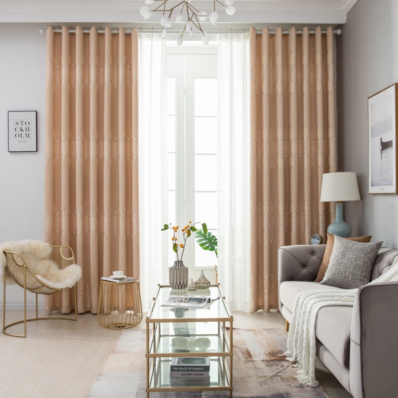 Algodón jacquard europeo de bambú 2.8 metros de altura cortina de seda amarilla sala de estar dormitorio balcón hojas de sombreado tela de cortina terminada