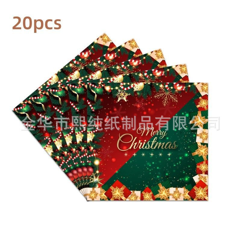 新款红色圣诞节派对装饰用品圣诞树主题一次性餐具纸盘桌布布置|undefined
