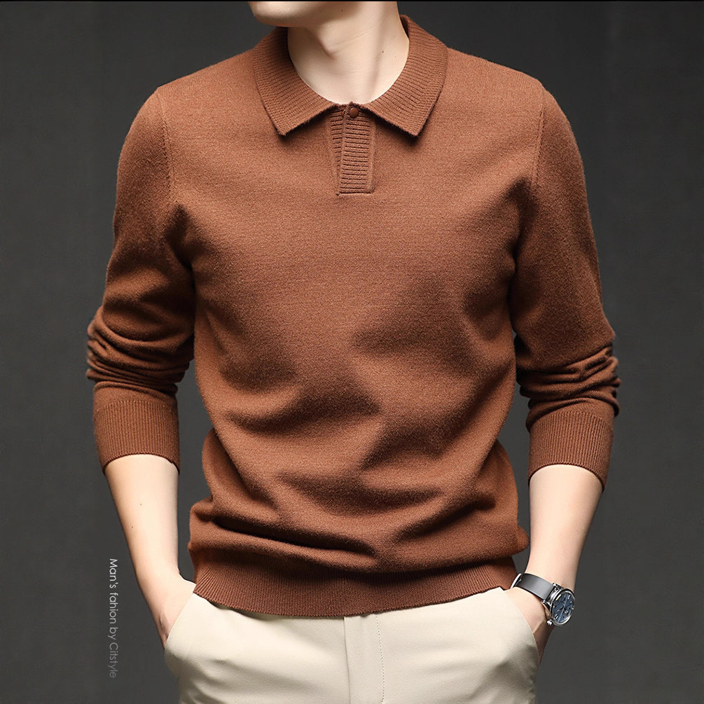 Hombres delgados comercio exterior de manga larga jersey de punto de mediana edad primavera y otoño nuevo suéter casual de cuello de tijeras