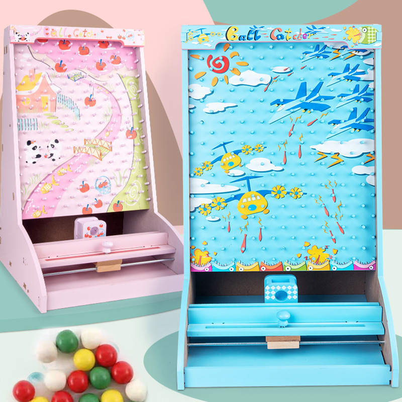 Children's wooden toy ball catcher pinball machine concentration hand-eye coordination parent-child interactive desktop ball catcher game
