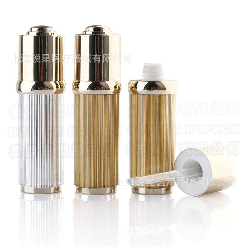 期货HOPECK拉丝金银奢华按压胶帽滴管盖避光玻璃滴管精华空精油瓶