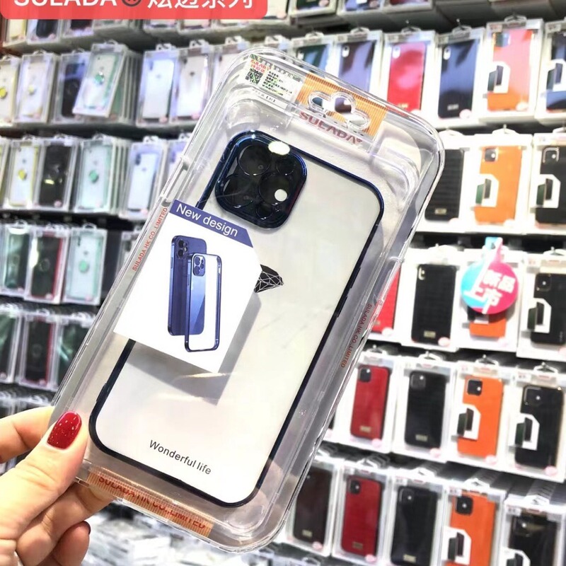 Surada dazzle through fine hole straight edge transparent plating soft box suitable for Apple 14 Huawei domestic mobile phone case