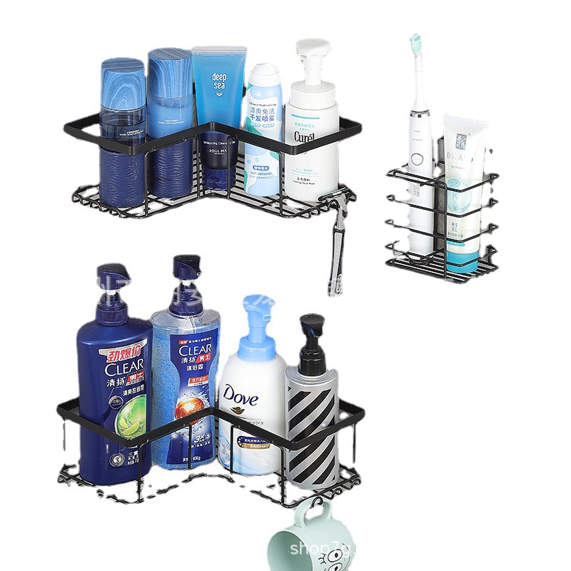 Amazon hierro ponche-libre baño triángulo de almacenamiento de rack estante de la esquina de la cocina baño rack de almacenamiento