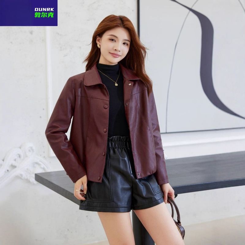 Genuine Leather Jacket for Women, Autumn Short Soft Leather Coat, Fashionable Versatile Slimming Stylish Middle-Aged and Elderly Women's Pu Leather Jacket