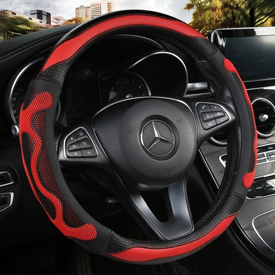Four Seasons Honeycomb Car Steering Wheel Cover Anti-Slip Breathable Silicone Sports Interior Cross-Border Amazon Wholesale Handle Cover (Steering wheel cover) - black-red-round-38cm