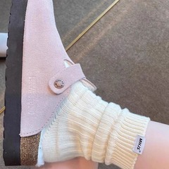 尚絲  厚底勃肯鞋女2023年秋冬新款加絨毛毛外穿包頭博肯增高半拖