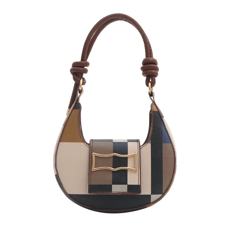 Temperamento simple y moderno 2024 casual Bolso de hombro con textura de estilo occidental popular de este año Bolso de axila con costuras de color en contraste