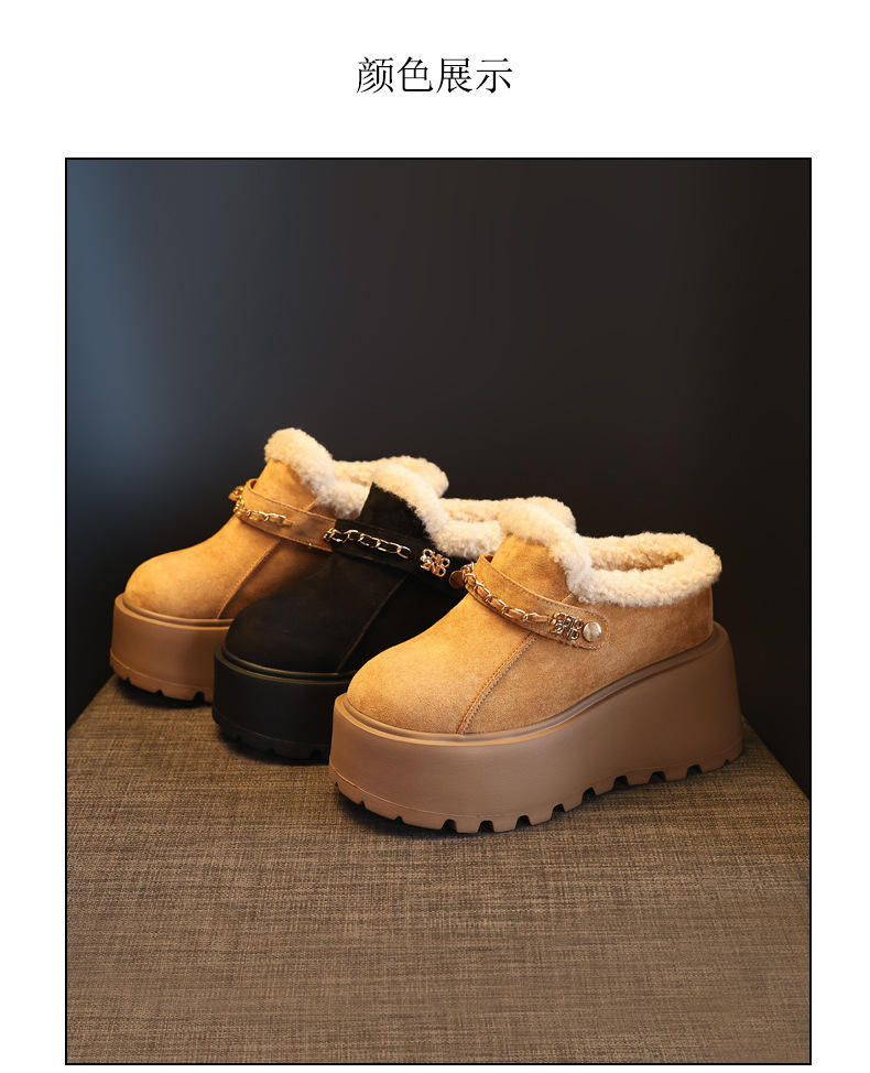 Dép lông giữ ấm mũi kín đế dày tăng chiều cao trong, phong cách Birkenstock thu đông — màu đen chi tiết 21