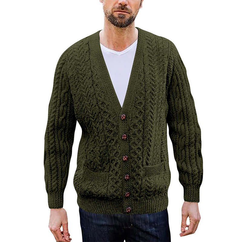 Irish Cardigan, Merino Wool Aran Cable Knit Shawl-Collar Mens Cardigan at