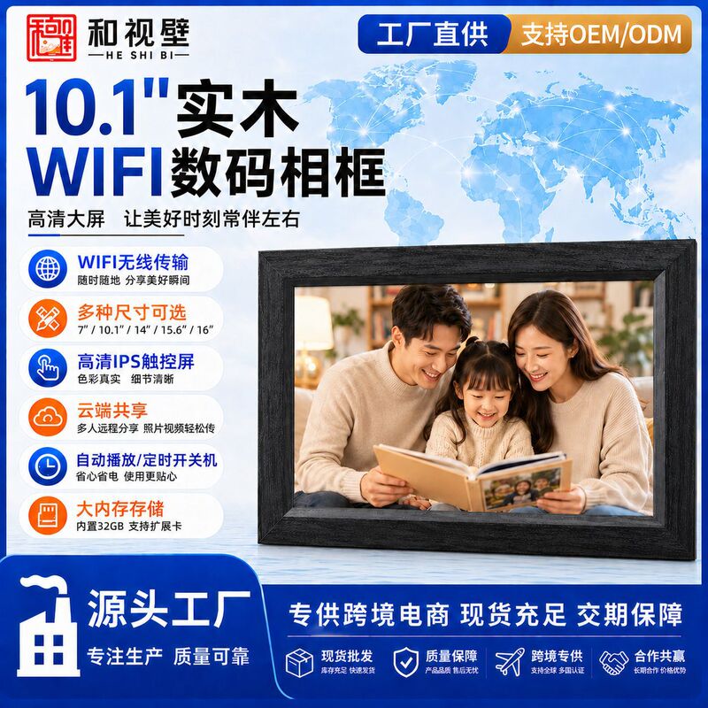 10.1inch Frameo Solid Wood Wifi Digital Cloud Photo Frame, Touch App Photo Transmission, Cross-Border Amazon Bestseller