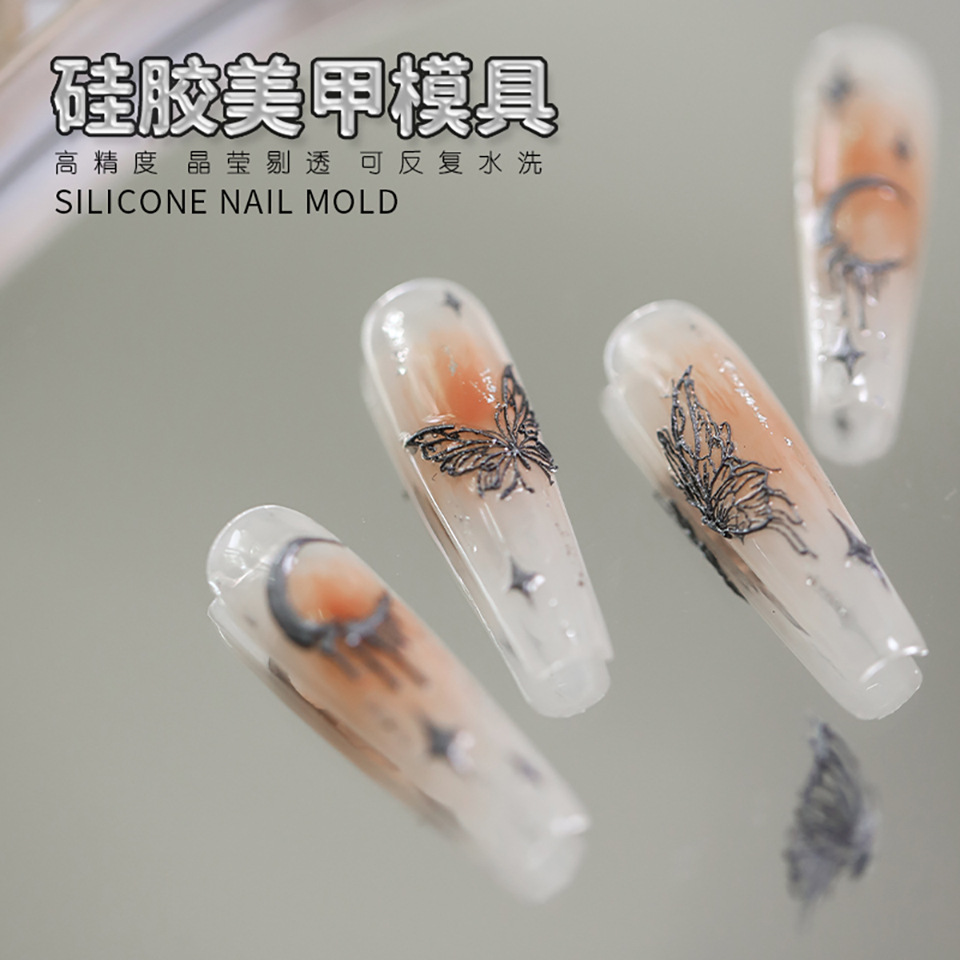 Posrari Internet celebridad clavo 3D mariposa tallada epoxi DIY alivio joyería cristal epoxi molde de silicona