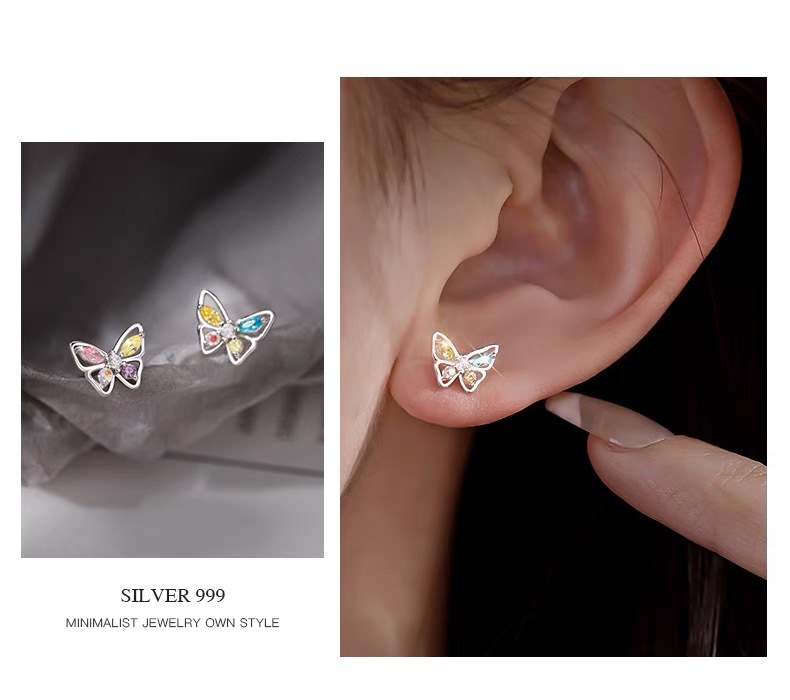 2g Weight 925 Sterling Silver Ear Needle Material Ear Studs Classification 1 Pair Quantity Daily, Street Occasion 925 Sterling Silver Material Butterfly Pattern Women's Gender Plating Design Sweet, Simple Style Style 1 Pair 925 Sterling Silver Butterfly Ear Studs 2
