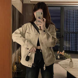 潮牌工装高级感外套女2024新款秋季韩系休闲百搭短款正肩夹克上衣