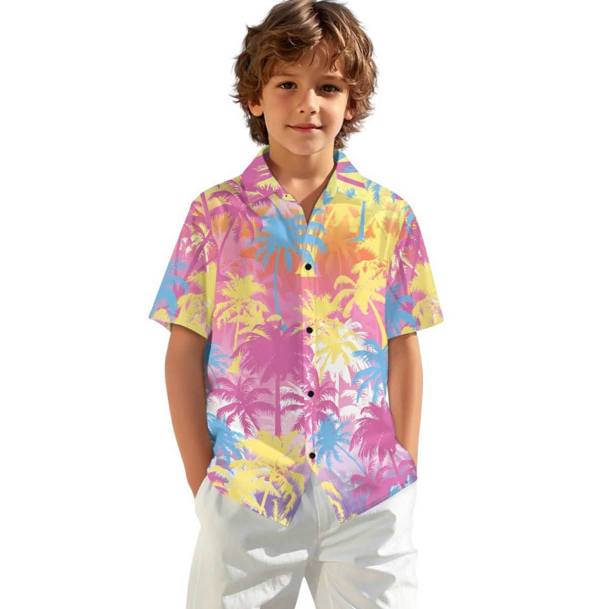 Трансграничная цельная рубашка AliExpress, минимальный заказ, модные детские повседневные рубашки разных размеров с цветным узором и принтом кленового листа