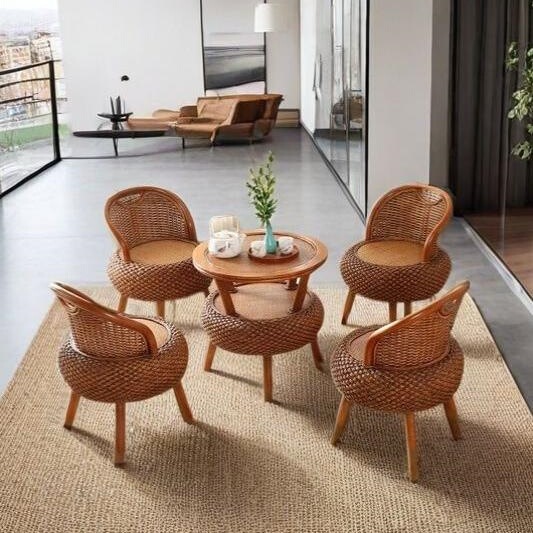 Home Balcony Rattan Chair Single Back Chair Narcissus Rattan Three-Piece Set Rattan Chair Modern Simple Rattan Small Chair