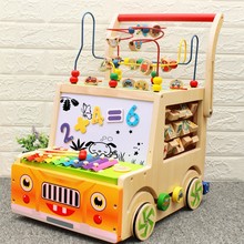 厂家供应小宝宝学步车四轮多功能画板推车形状幼儿收纳架木制玩具