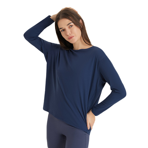 European and American autumn and winter new skin-friendly naked yoga wear long-sleeved loose and comfortable outdoor leisure running sports top