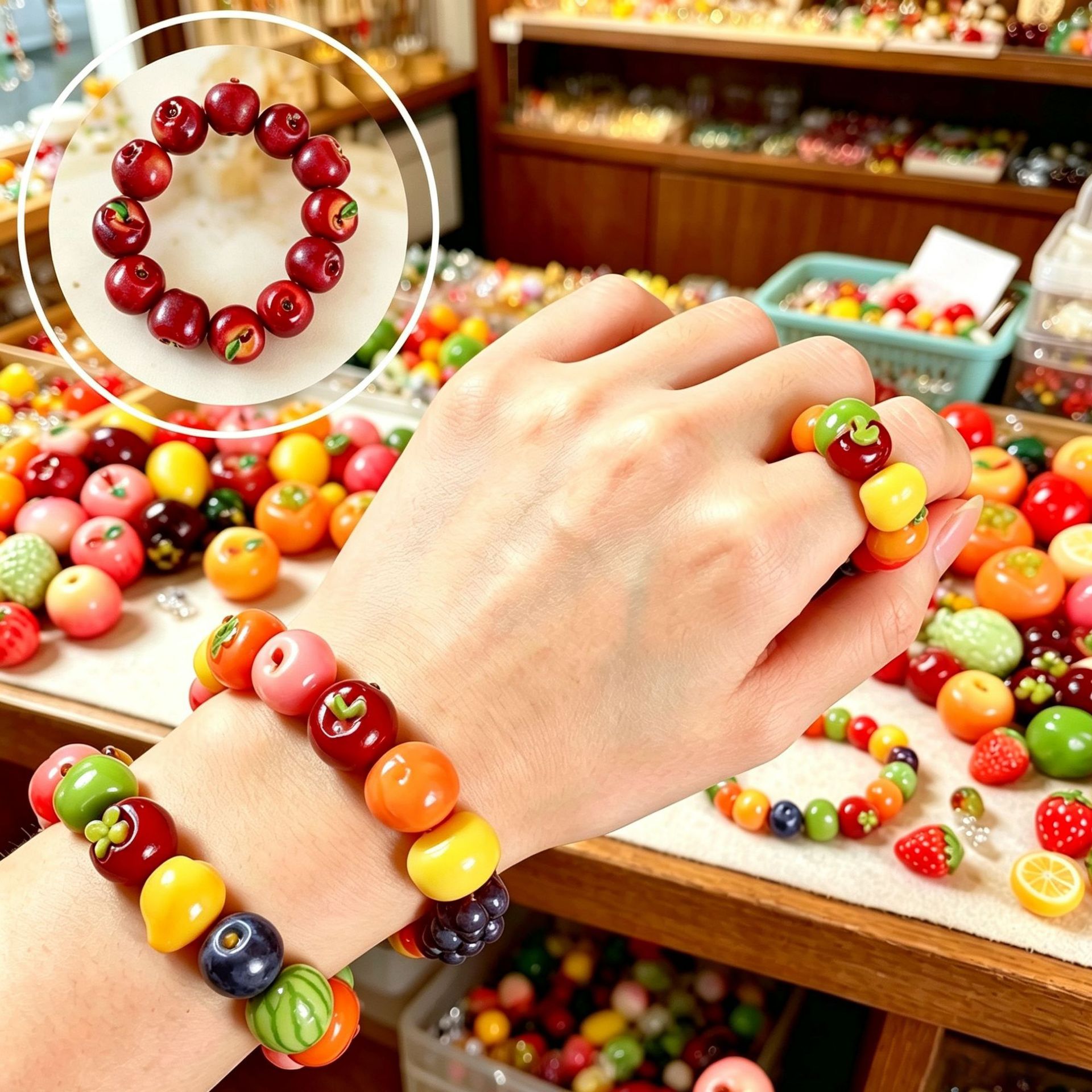 Simulated Resin 3D Cute Snake Fruit Apple Blueberry Fruit Pendant Beaded DIY Handmade Pendant Bracelet Accessories