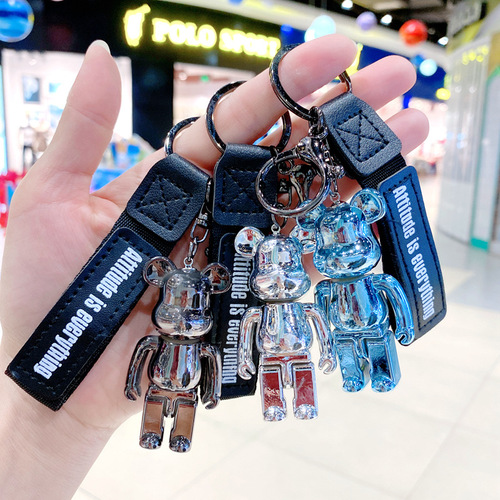 Cross-border cartoon electroplated violent bear key chain cute acrylic doll exquisite school bag pendant car key chain