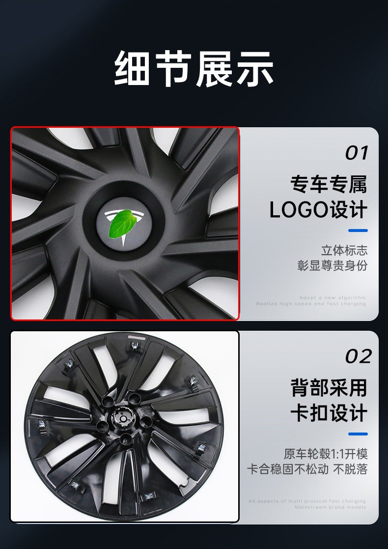 Suitable for Tesla ModelY Edition Wheel Cover 19-inch Full Edge Tire Cap Cyclone Color Black Samurai Decoration