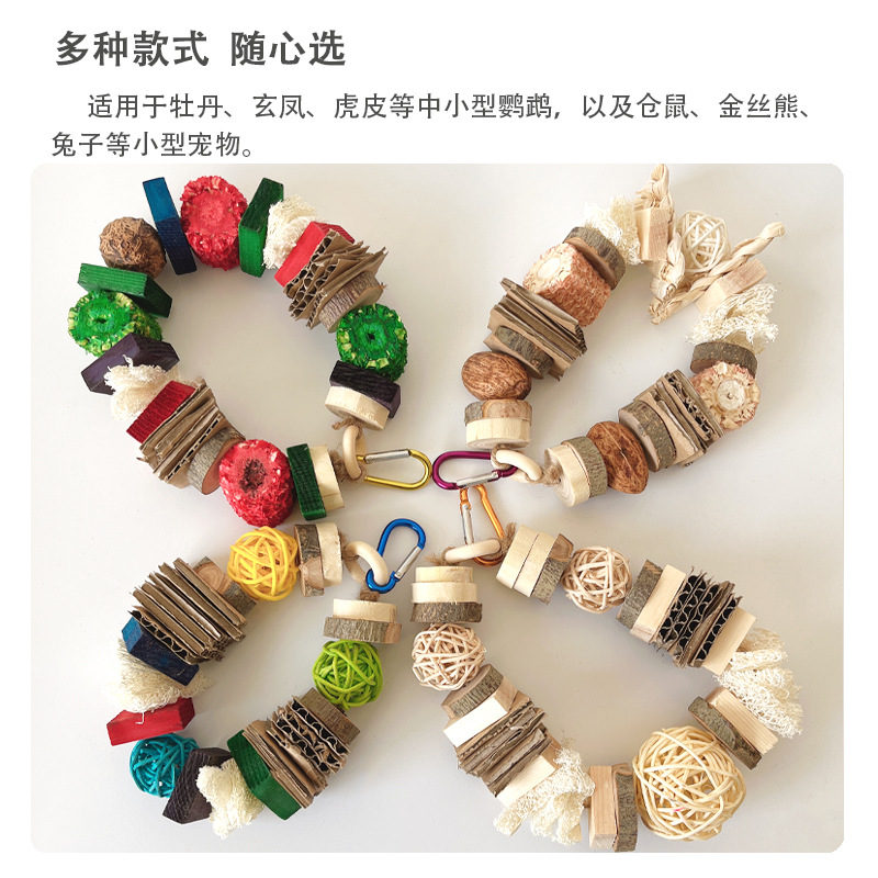 Juguete Masticable Cuerda para Mascotas de Madera y Ratán, Molar y Colgante, para Loros, Hámsteres y Conejos